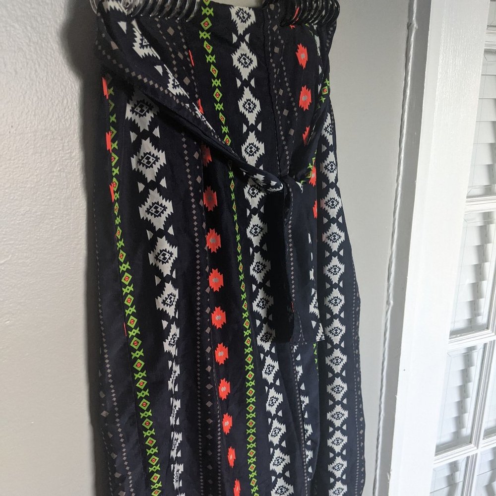 Flared-Leg Culotte Pants w Funky Boho Pattern